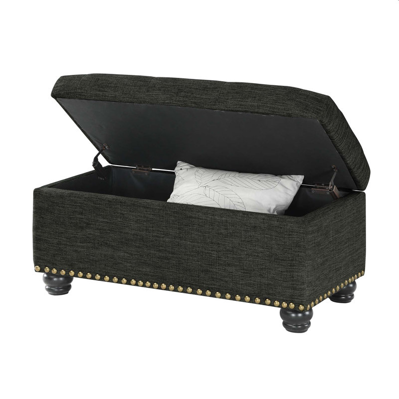 Alease 35.5" Tufted Rectangle Storage Ottoman, Dark Charcoal Gray Fabric 