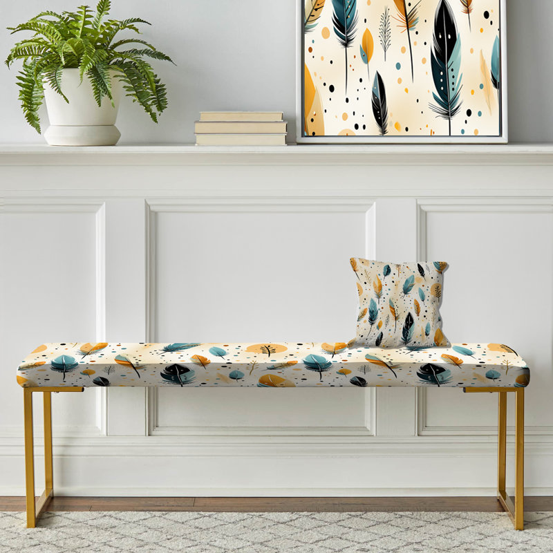 Motif de plumes beige nomade urbain - banc rembourré or Boho