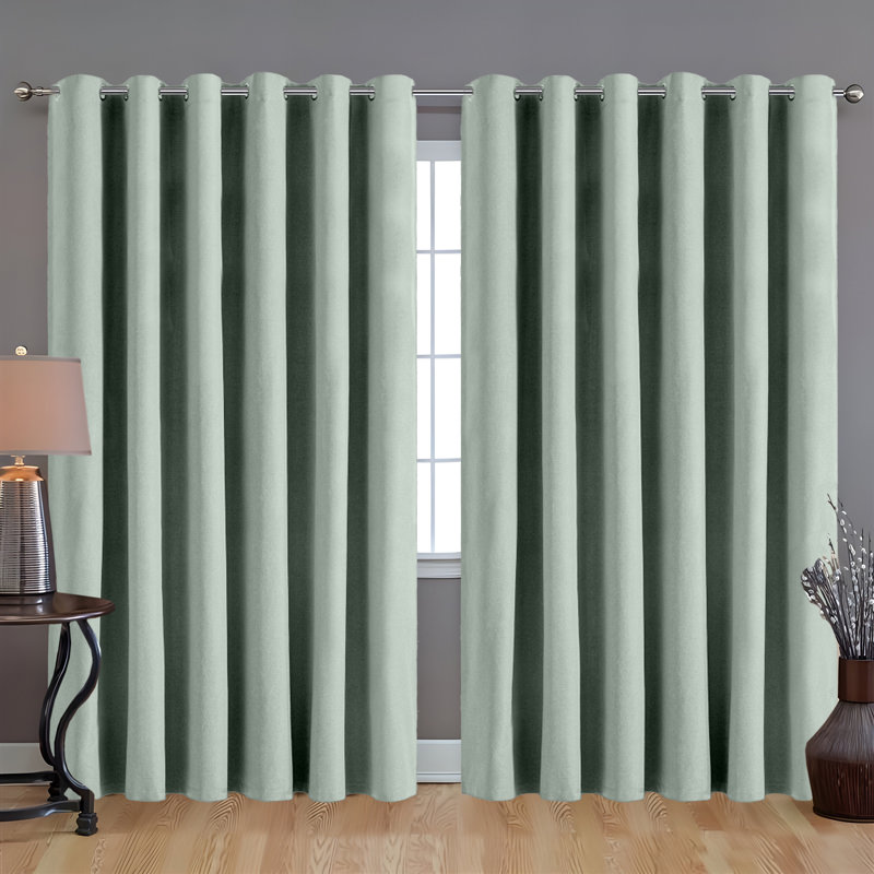 Linen 100% Blackout Eyelet Ring Top Readymade Curtain for Window & Doors 2 Panel , Sage Green, 168cm Width x 228cm Drop