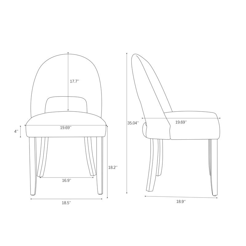 Chaises de salle à manger rembourrées en lin avec dossier haut incurvé et pieds en bois massif, Gris, Noir