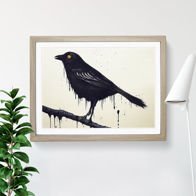 Crow Bird Splash Vol.3 - Framed Print, 46cm H x 64cm W x 2cm D, Oak