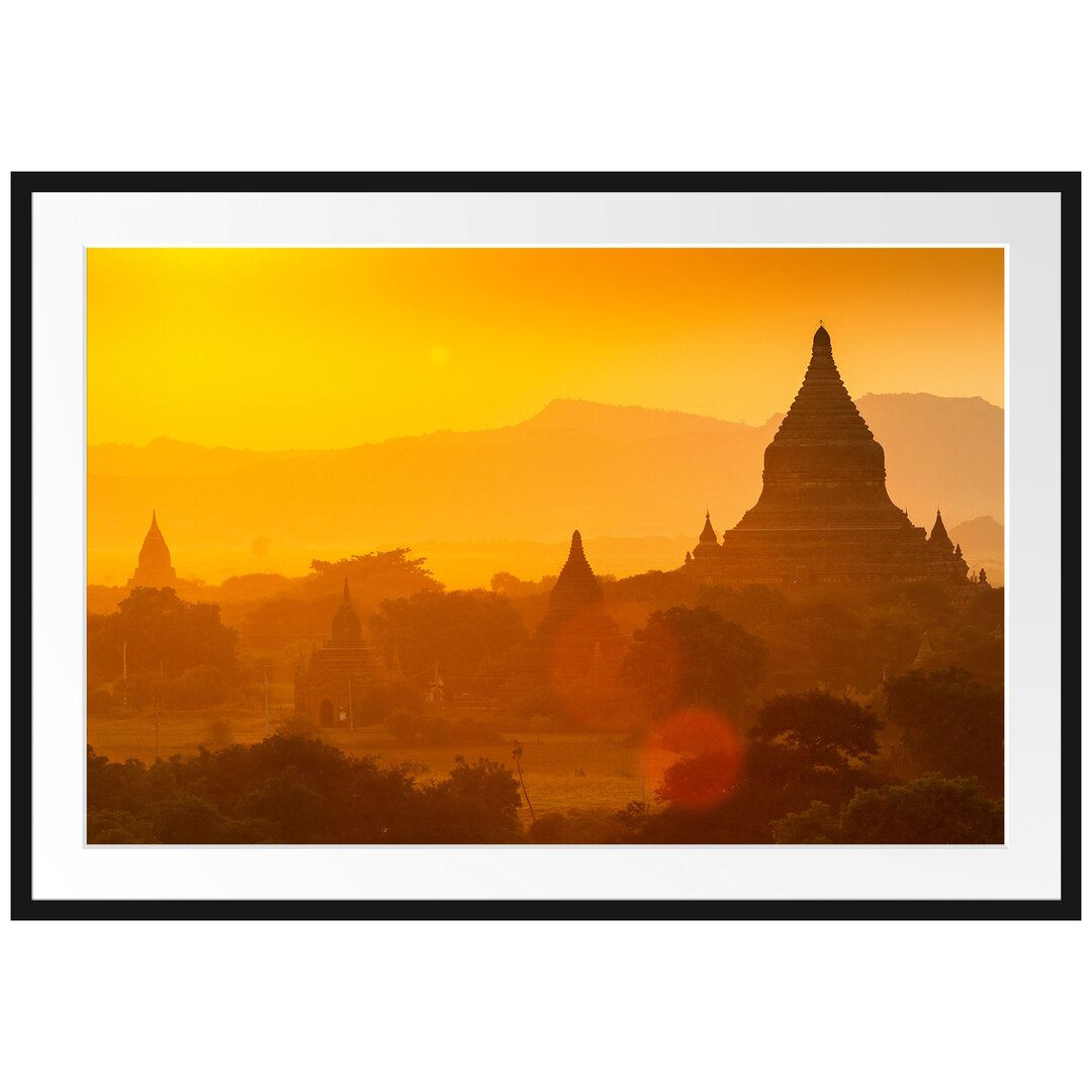 Gerahmtes Poster Buddha Tempel im Sonnenuntergang