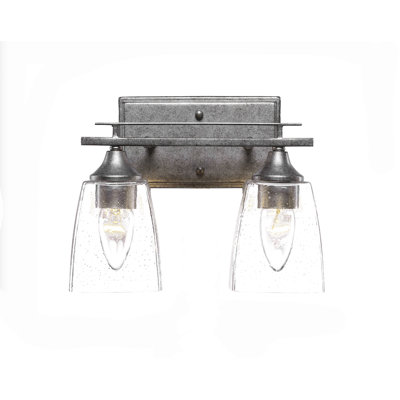 Uptowne 2 Light Bath Bar Shown In Aged Silver Finish With 4.5” Square Clear Bubble Glass