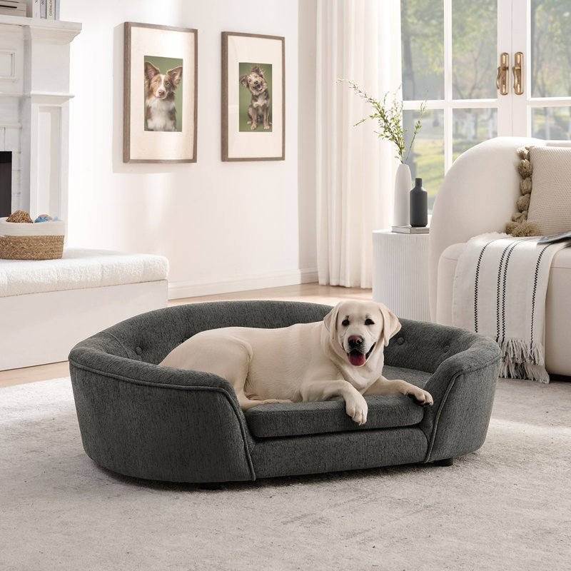 Canapé pour chien surdimensionné ovale semi-fermé surdimensionné, Gris foncé