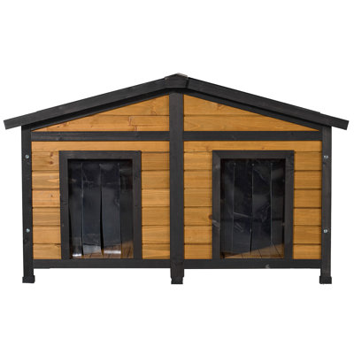 Niche pour chien à deux portes en bois naturel - chenil d'extérieur imperméable pour grandes races, utilisation multi-chiens en famille