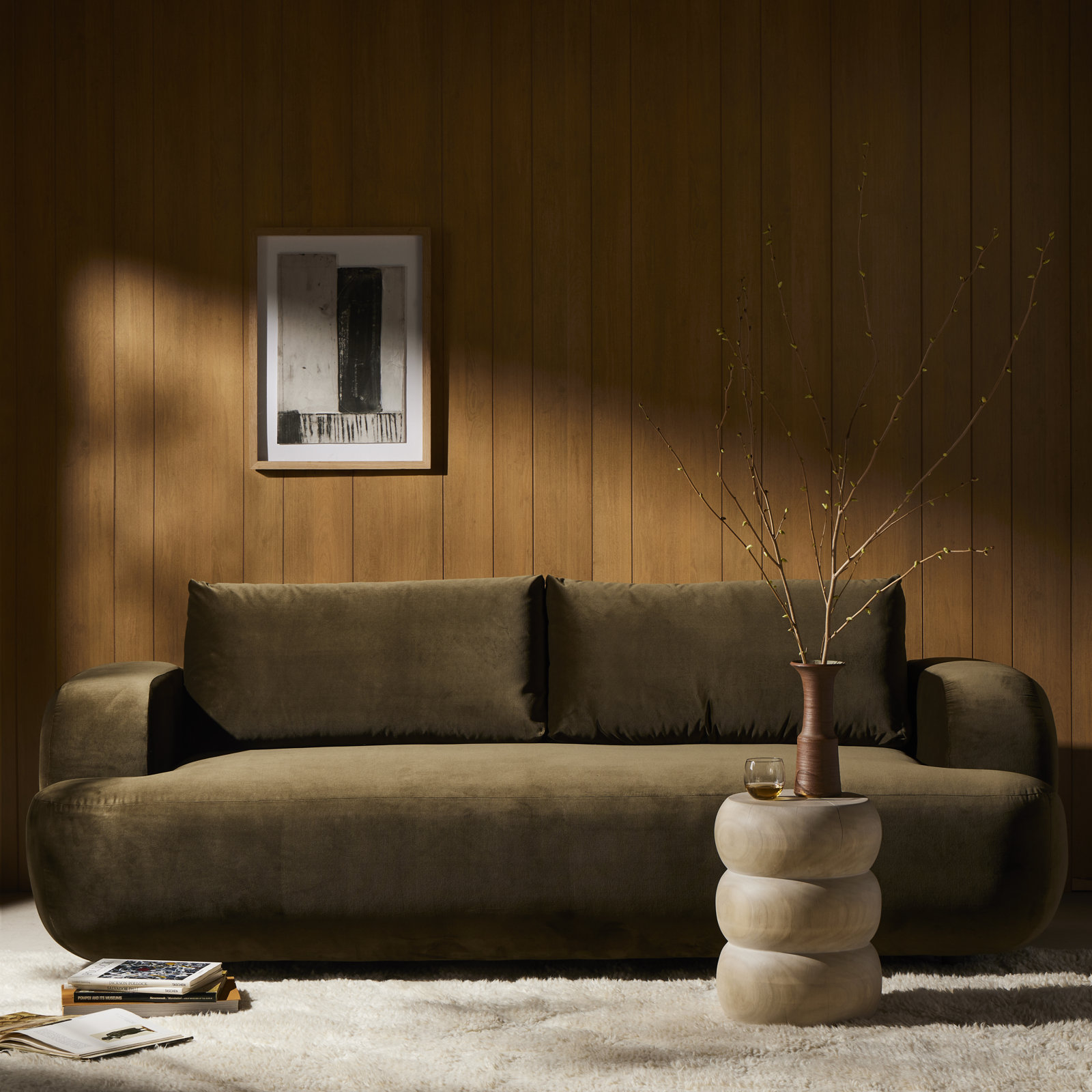 Fontaine 90'' Upholstered Sofa, Surrey Olive Cotton Blend