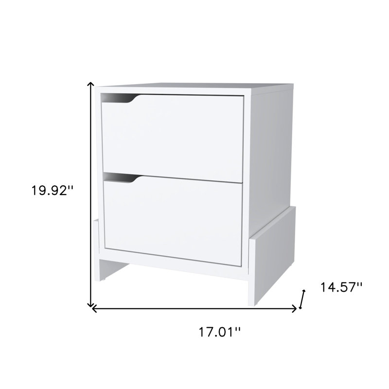 20" White Wood Two Drawer Nightstand