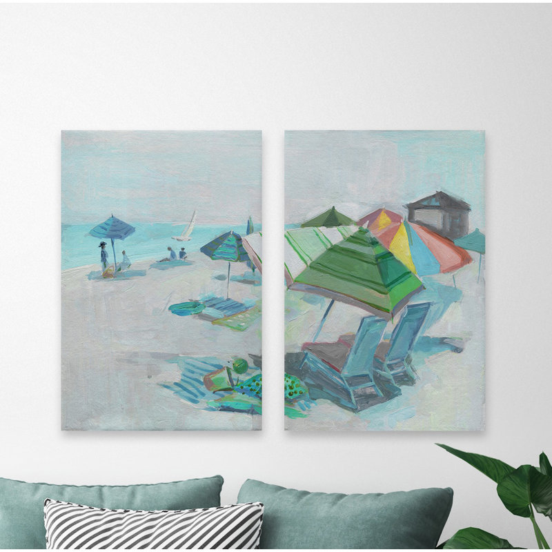 Diptyque coloré de parasols de plage, H 60 po x l 40 po