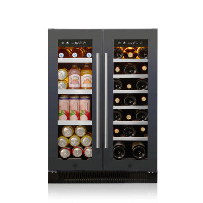 Akicon Wine And Beverage Refrigerator, 24 Inch Beverage Fridge With Glass Door, Dual Zone With 3-colour Led Light, Under Counter/built-in/freestanding, Black