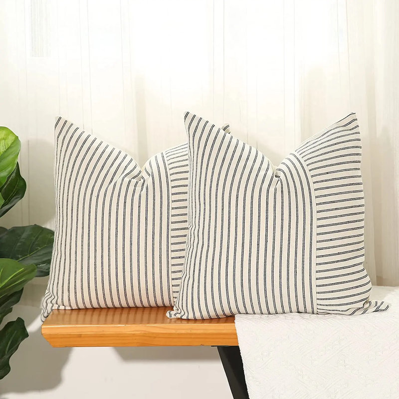 Striped Linen Pillow Cover, 20"H x 20"W, White/Black