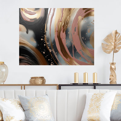 Abstract Gold And Pink Liquid Ink Circles I - Liquid Ink Abstract Metal Wall Art