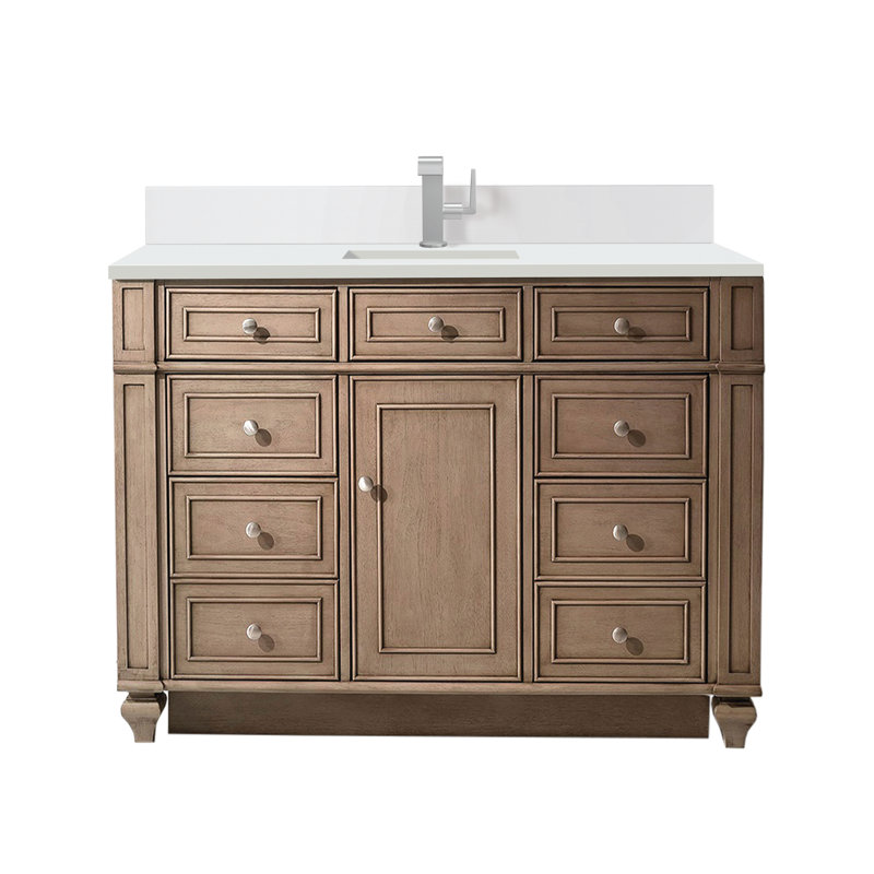 Bristol 48'' W Single Vanity, Single-Hole, White Zeus, Whitewashed Walnut