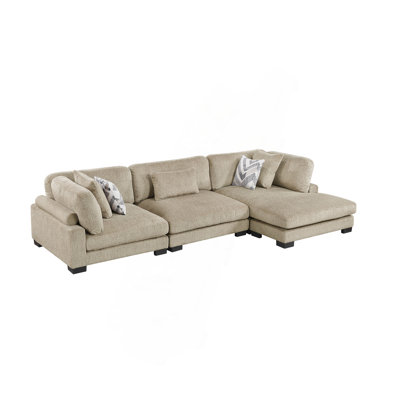 Contemporary 3-Piece Modular Sectional with Chaise Comfortable Pillows Plush Microfiber Upholstery Solid Wood Living Room Furniture