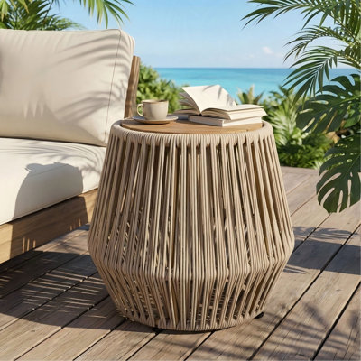 Acacia Wood Side Table, Modern Coastal Accent for Patio, Garden, Balcony & Indoor Use