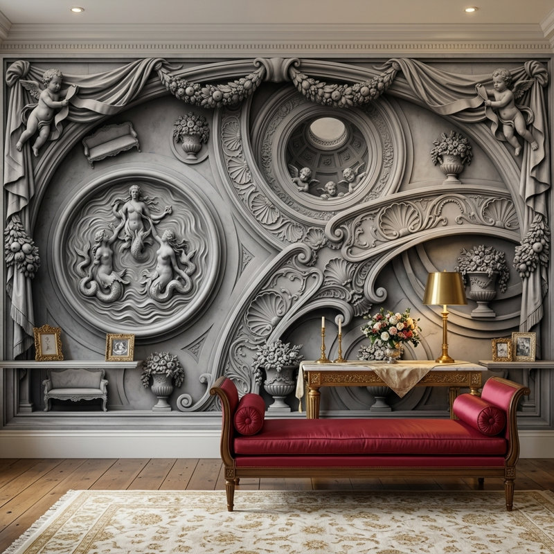 Adhésif mural chérubins classiques, Non tissé, 140 po x 108 po