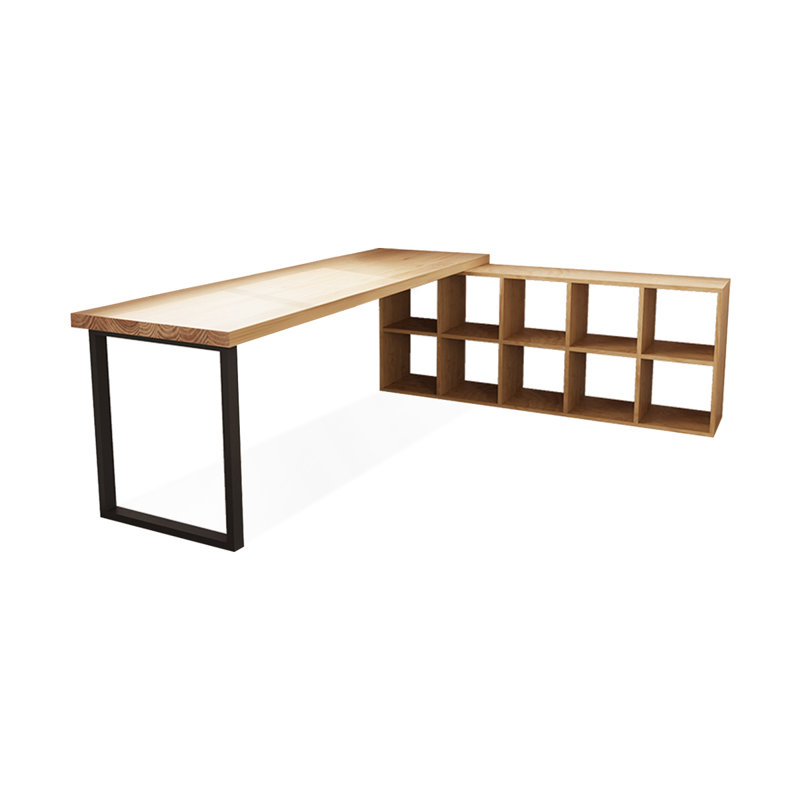 Bureaux en bois massif en L Burlywood, Retour à droite, H 29,53 po x l 86,61 po x P 23,62 po