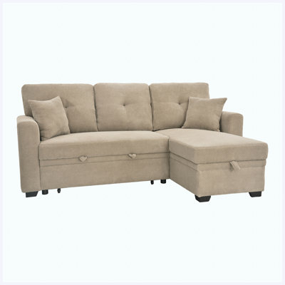 Canapé-lit modulaire convertible en L avec lit escamotable, méridienne réversible et rangement, mobilier de salon pour petit espace