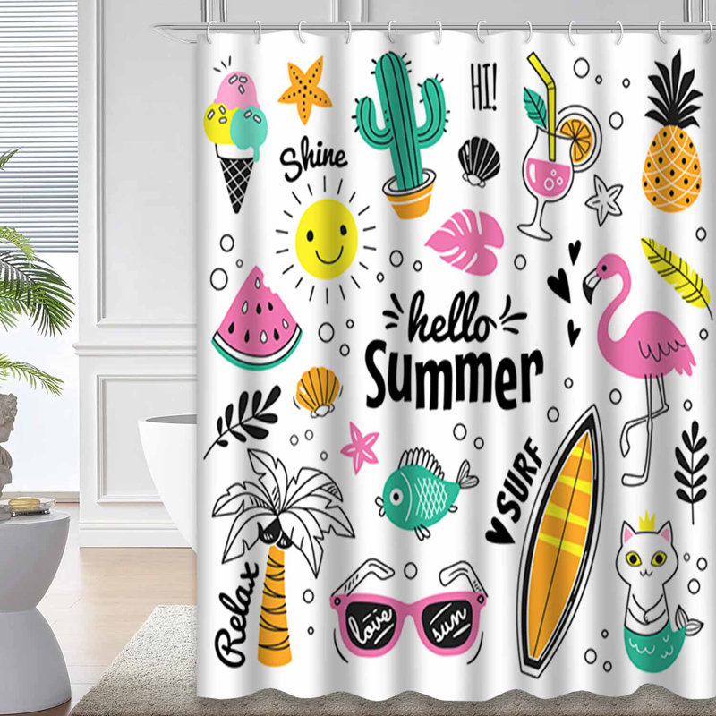 Rideau de douche imperméable avec 12 crochets DoodleSummer, L 72 po x l 78 po