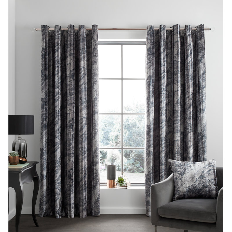 Marble Velvet Eyelet Room Darkening Curtains, 168 W x 183 D cm