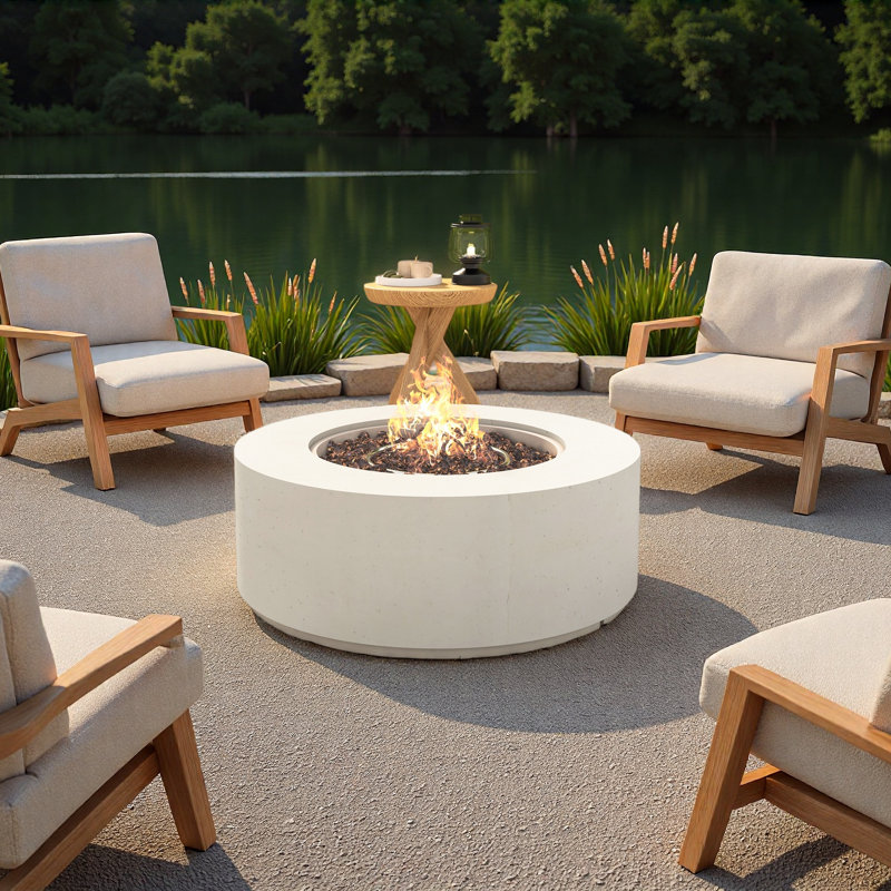 MGO Outdoor Propane Fire Pit - 38.2" Round With Faux Stone Finish, Outside Fire Pit Table With 50000 BTU, Steel Burner, Lava Rocks