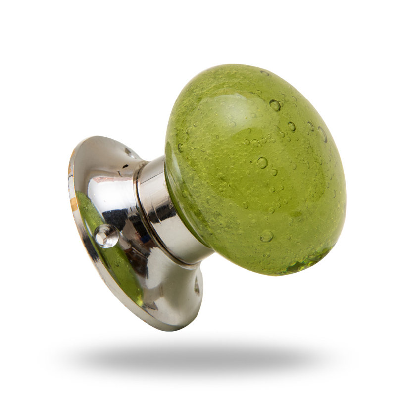 Bouton de porte mortaise intérieur en verre bullé, Chrome / vert foncé