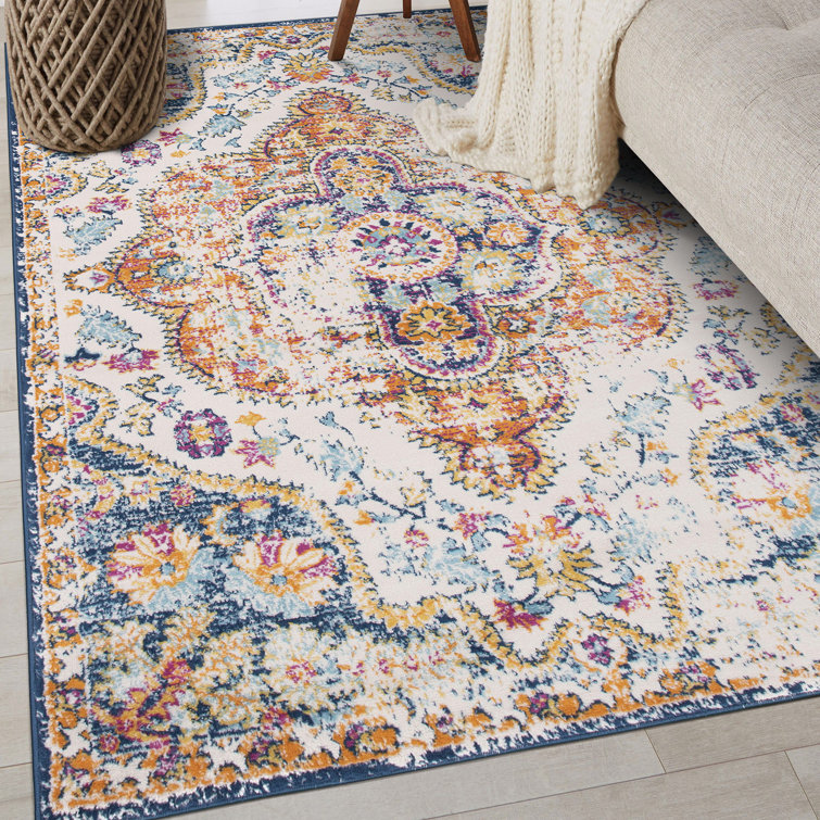 Beverly Oriental Orange/Blue/Cream Area Rug