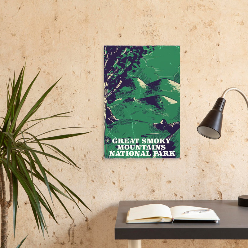 Affiche murale vintage rustique avec vue sur les Smoky Mountains, paysage forestier., 24" H x 16" W