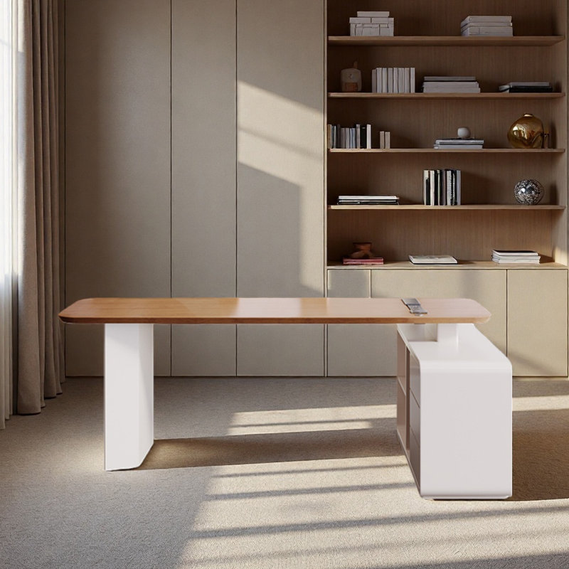 Bureau en bois massif de style crème avec rangement, H 29,53 po x l 70,87 po x P 47,24 po