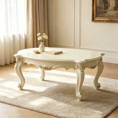 Table basse antique Pearl avec accents dorés brossés, pieds cabriolet classiques