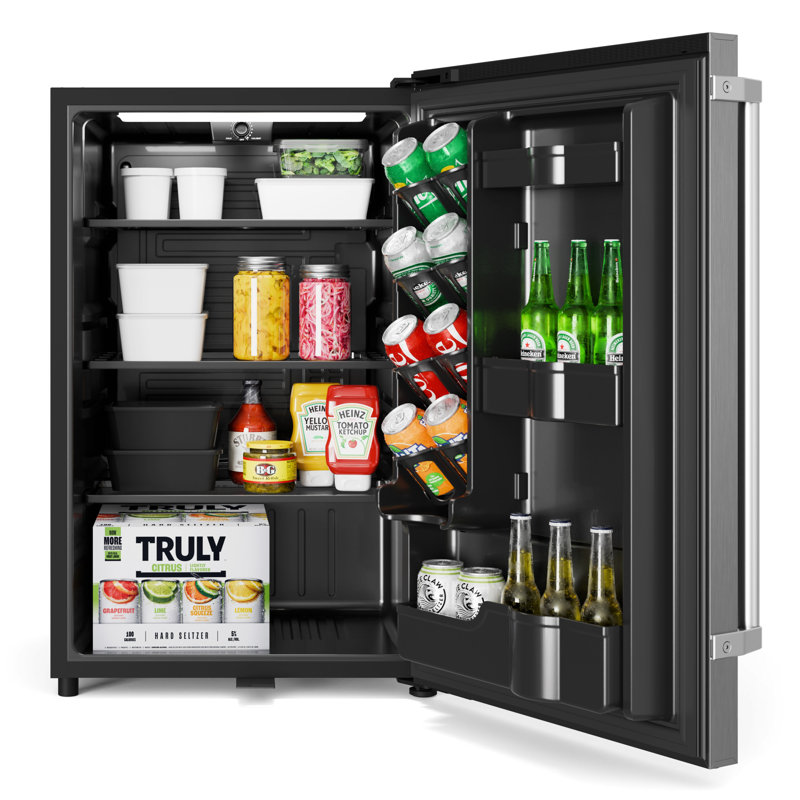Réfrigérateur d'extérieur 21 po avec indice de protection IPX 4 et tablettes en verre de 4,4 pi³ en acier inoxydable (km-OKS-OFRC-44SS)