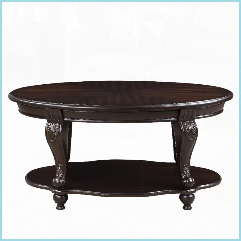 Table basse 42 po à 2 niveaux pour salon avec pieds en bois massif, placage résistant à la chaleur, assemblage facile