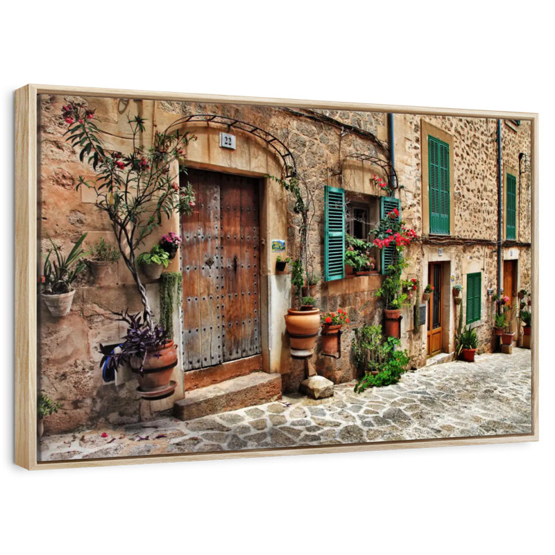 Méditerranée vieille ville, Cadre flottant en bois naturel, 40 po x 27 po