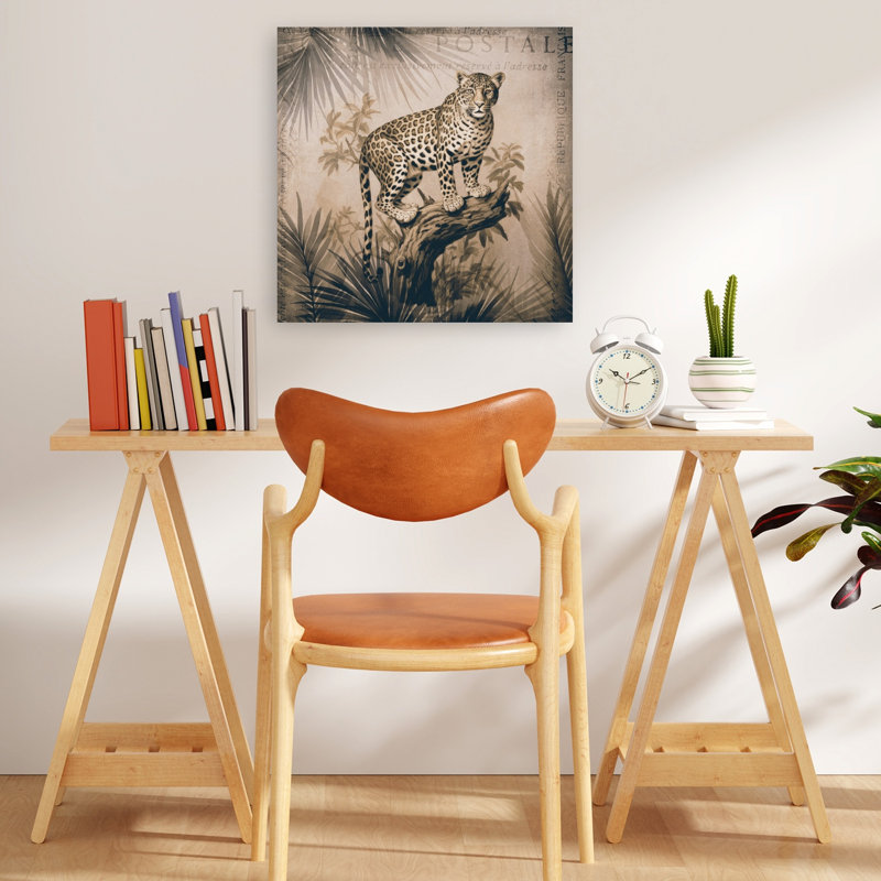 Vintage Jungle Leopard Classic Retro Vintage Cat Animal Nature Wall Art Print 1 Piece Wrapped Canvas Wall Art