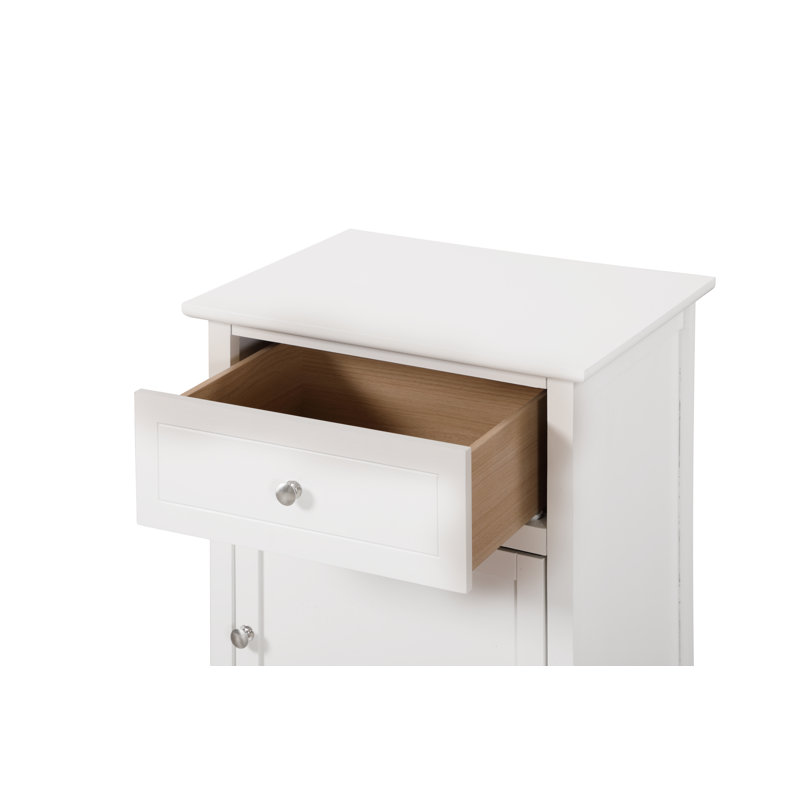 Transitional White Wood and Nickel 1-Drawer Nightstand