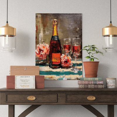 Canvas Wall Art Champagne Bottle And Roses Oil Painting Wall Art Vintage Poster Print Home Decor