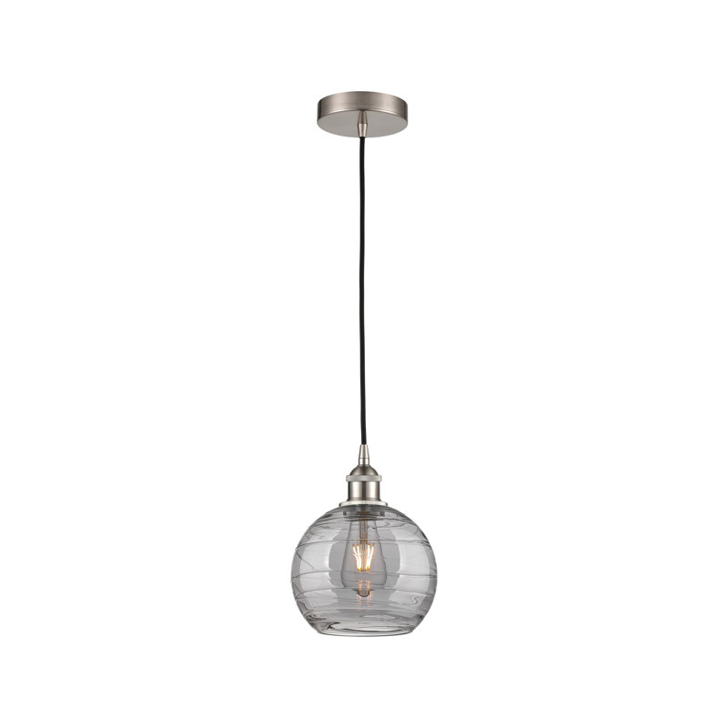 1 - Light Single Globle Pendant, 13.38" H x 12" W x 12" D, Satin Nickel, Light Smoke