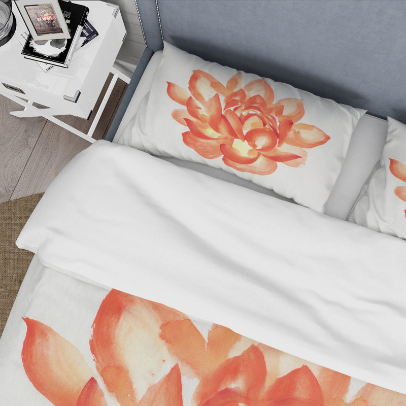 Détail rétro d'un lotus orange - ensemble de housse de couette traditionnel - microfibre de polyester