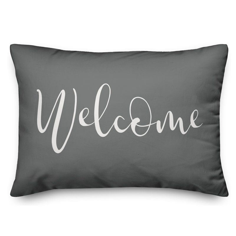  Housse et insert pour oreiller rectangulaire Welcome, Gris foncé / Blanc