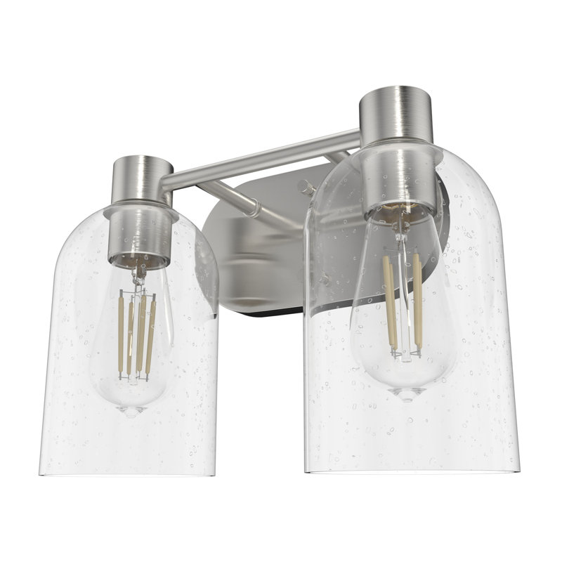 Hunter Lochemeade Noble Bronze 2 Light Vanity Wall Light Fixture, Brushed Nickel, Clear