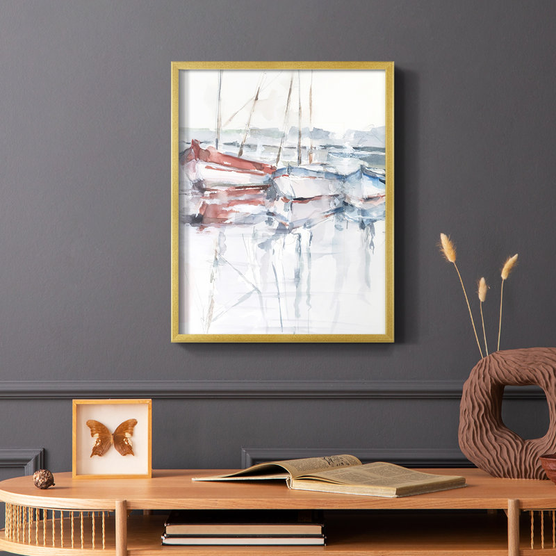 Watercolor Harbor Study II, reproduction encadrée - bois massif, Or, H 28 po x l 22 po