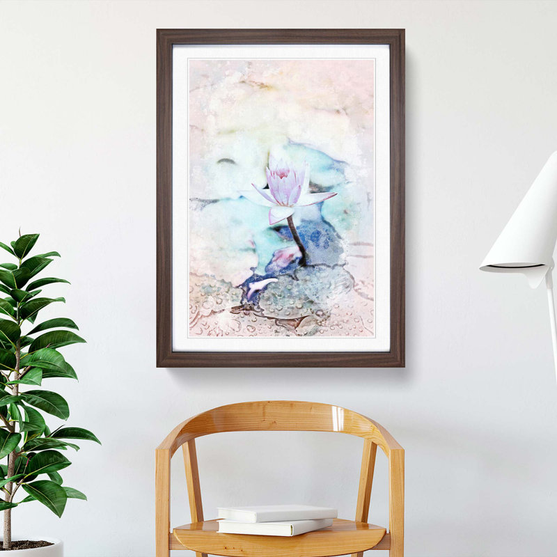 Pale Pink Water Lily in Abstract - Picture Frame Graphic Art Print, 36cm H x 27cm W x 2cm D, Walnut Framed