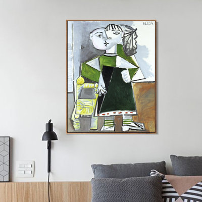 Reproduction d'art sur toile encadrée (1954) « Paloma debout » de Pablo Picasso - Décoration murale pour salon, maison ou bureau (cadre mince couleur bois, 61 x 81 cm)