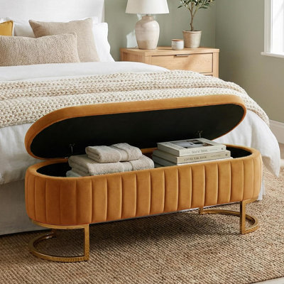 Banc de rangement avec repose-pieds en velours - 65 po