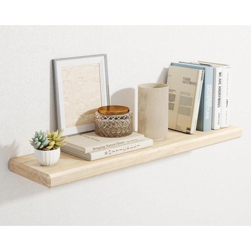 Ensemble de tablettes flottantes en bois naturel | Tablette murale rustique en bois de paulownia massif avec supports invisibles | Conception à bords biseautés pour le rangement dans la chambre à coucher, la cuisine, la salle de bain et le salon