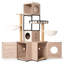 Tour pour chat de 63 po avec bac à litière intégré, condos doubles, coussin en mousse à mémoire de forme, poteaux à griffer, support interactif, lavable à arbre blanc et gris, rangement intelligent, style américain
