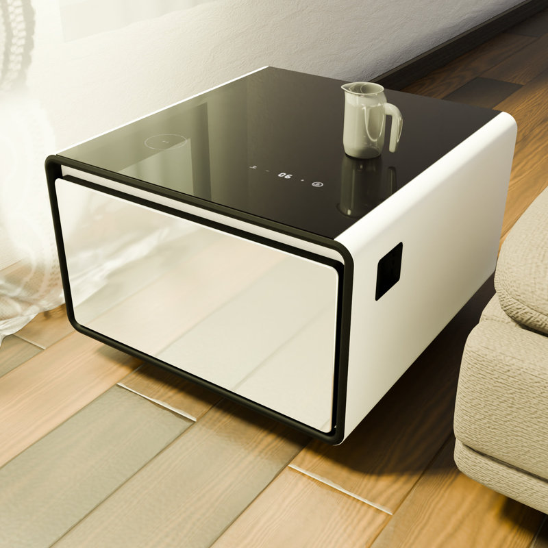 Table d'appoint intégrée pour réfrigérateur avec charge sans fil, ports, - moderne pour la protection des prises de bureau, réfrigérateur rectangulaire, salon principal de luxe