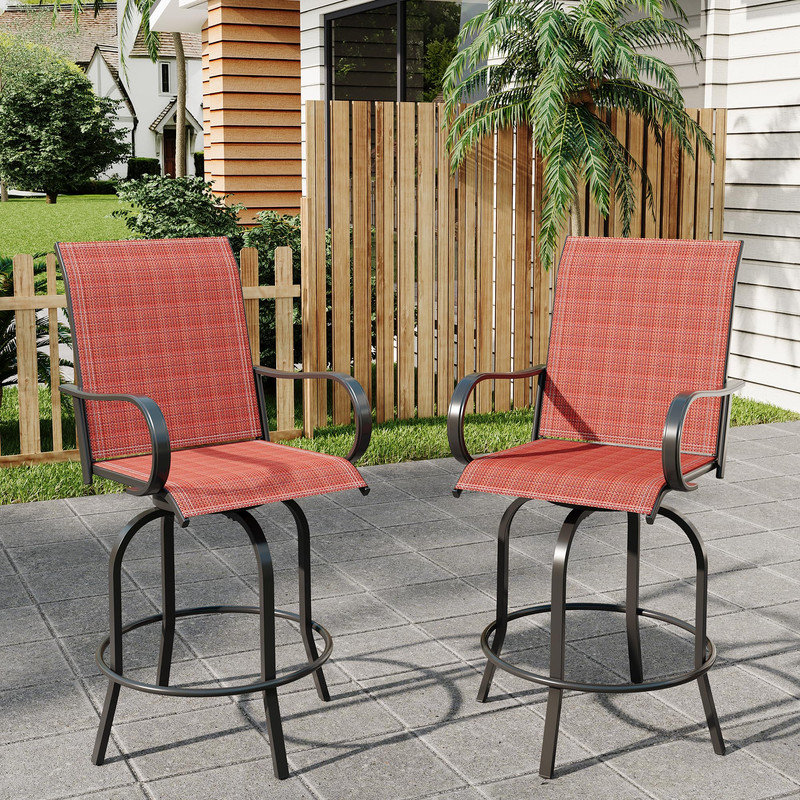 Tabourets de bar pivotants d'extérieur 2 pièces, chaises de patio avec dossier haut et tissu résistant aux intempéries, Rouge