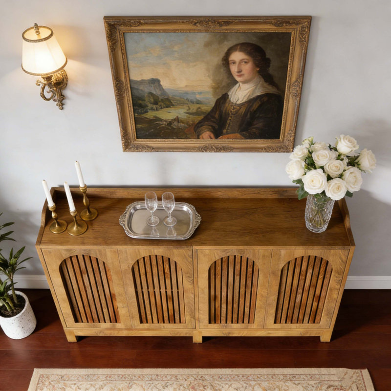 Farmhouse Sideboard Buffet Storage Cabinet with Adjustable Shelf, Brown