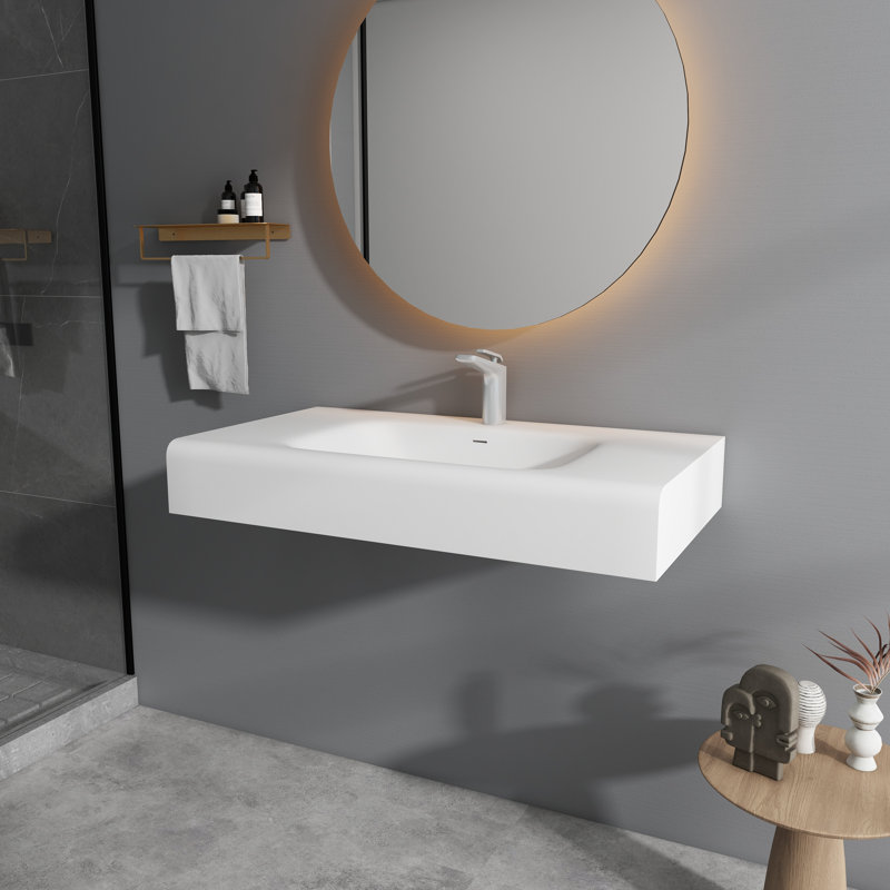 39'' Rectangular Stone Resin Single Bathroom Sink With Faucet Hole
