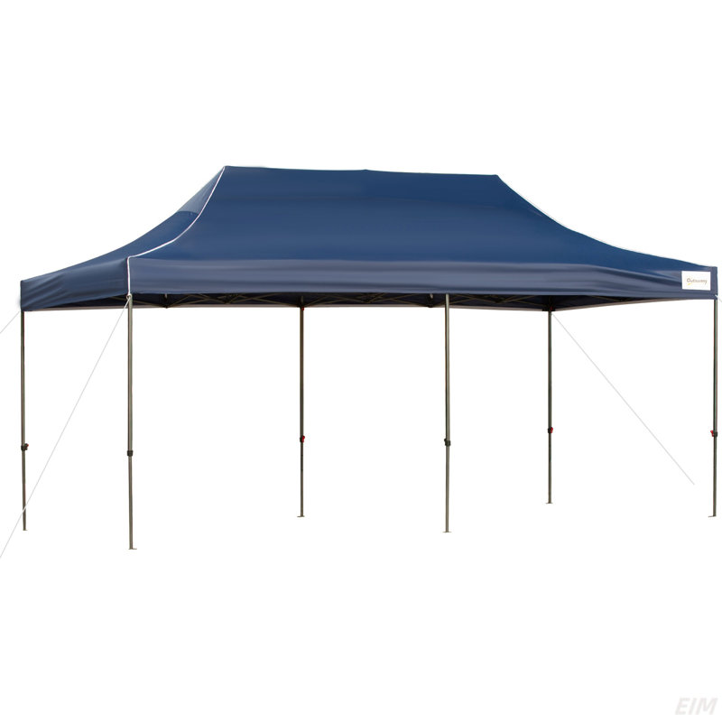 Auvent escamotable de 10 pi x 20 pi avec parois latérales et portes, tentes instantanées pour fêtes avec sac de transport à roulettes, hauteur réglable (auvent)